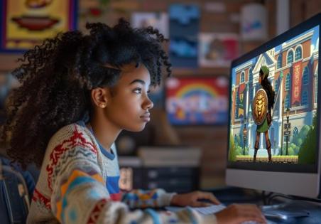 girl playing computer game